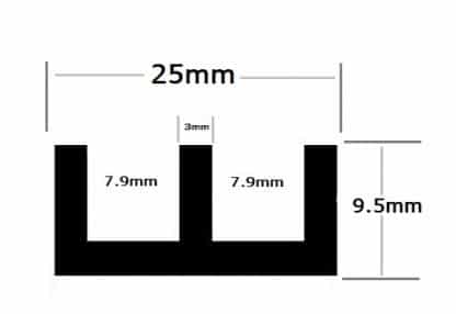 25mm x 9.5mm x 3mm Aluminium Double Channel - Image 2